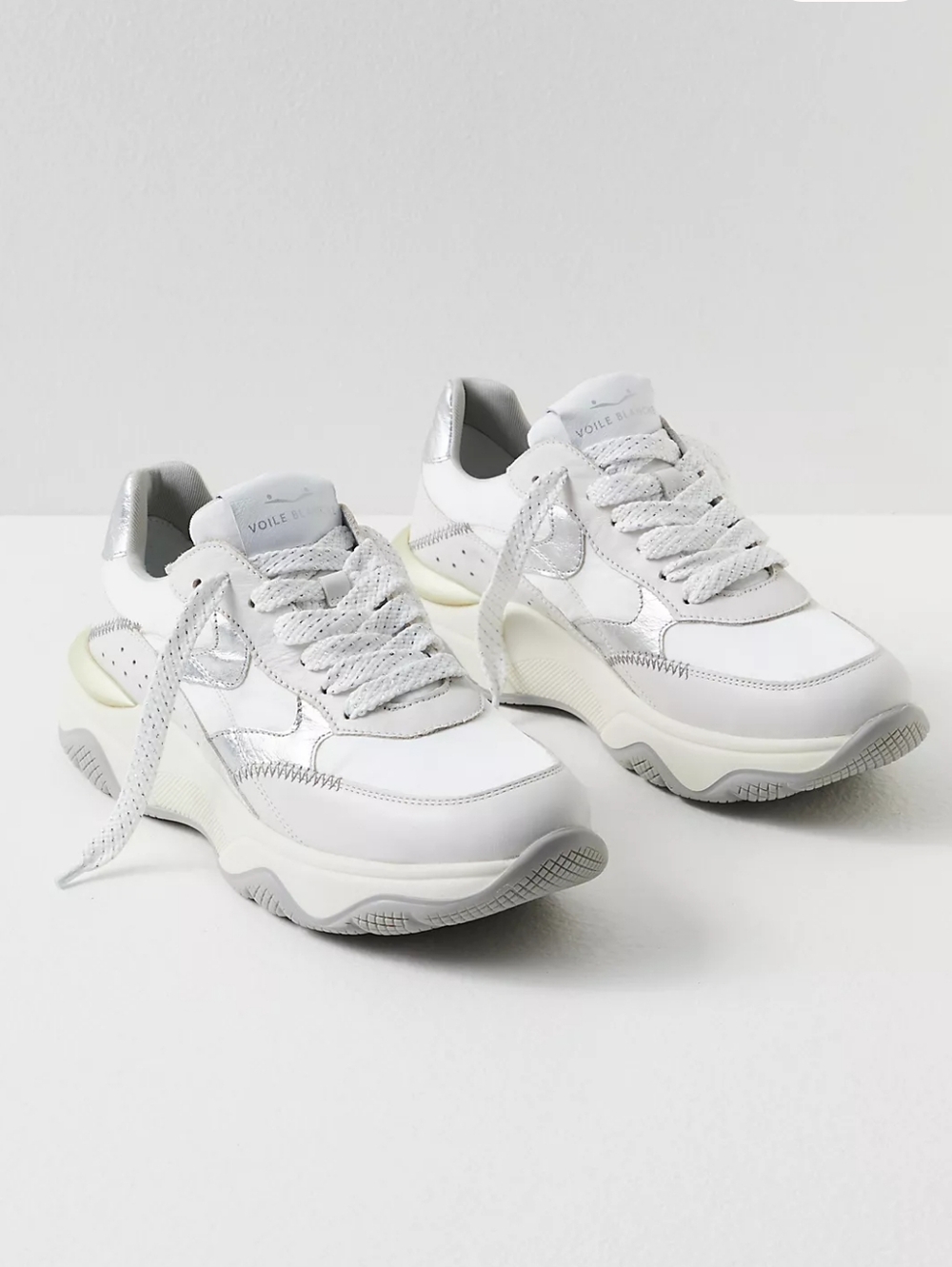 Voile Blanche White and Silver Chunky Sneakers